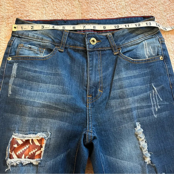 Lucky and Blessed Denim Jeans With Football Patches Size 6 Super Bowl Game Day - Picture 5 of 14